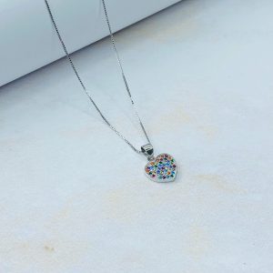 Cadena De Plata Corazón Circones De Colores.
