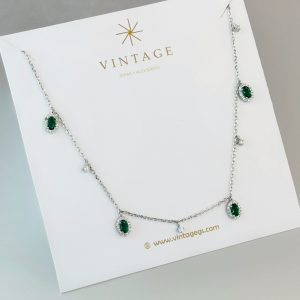 Cadena Plata Dijes Verde Esmeralda