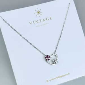 Cadena Plata Corazón Flores Vino