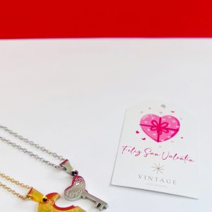 Cadena Para Pareja Placa Llave Circón