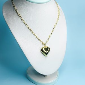 Collar Eslabón Puffed Heart Dorado