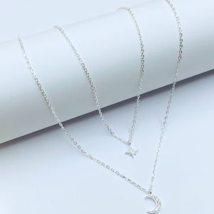 Cadena Plata Luna Estrella Doble