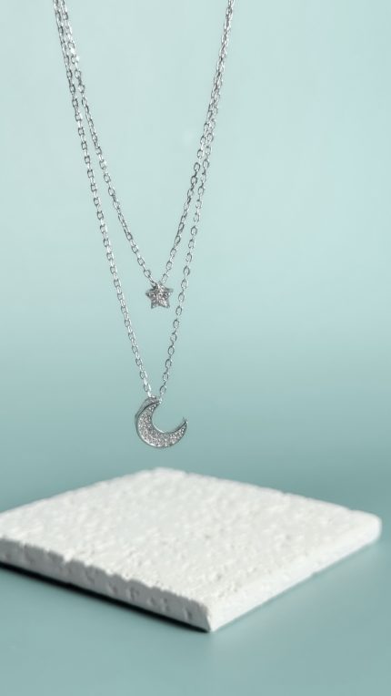 Cadena Doble Luna Estrella Plata