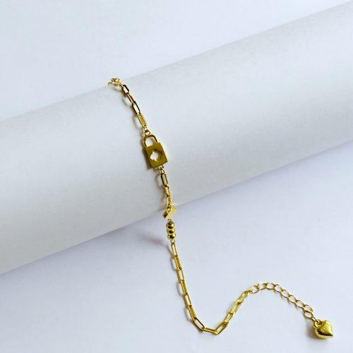 Pulsera Plateada Candado Dorada